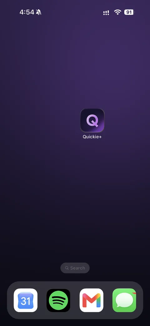 iPhone home screen with the Quickie+ icon